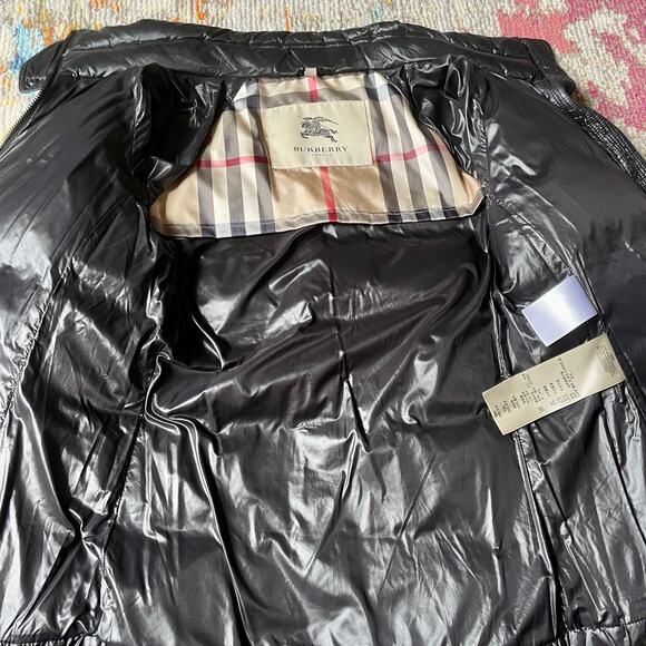 Burberry Black Goose Down Quilted Puffer Jacket sz M Medium Coat Shiny - Picture 7 of 12